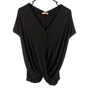 Lush Blouse Women’s Size Small V Neck Button Down Short Sleeve Top Sheer Draped